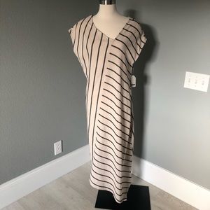 NWT For Cynthia Linen Asymmetrical Striped Maxi Shift Dress